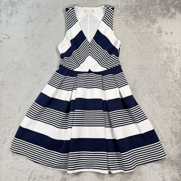 Altar’d State Nautical Fit & Flare Pleated Mini Dress Navy Striped Cocktail S - Picture 4 of 11